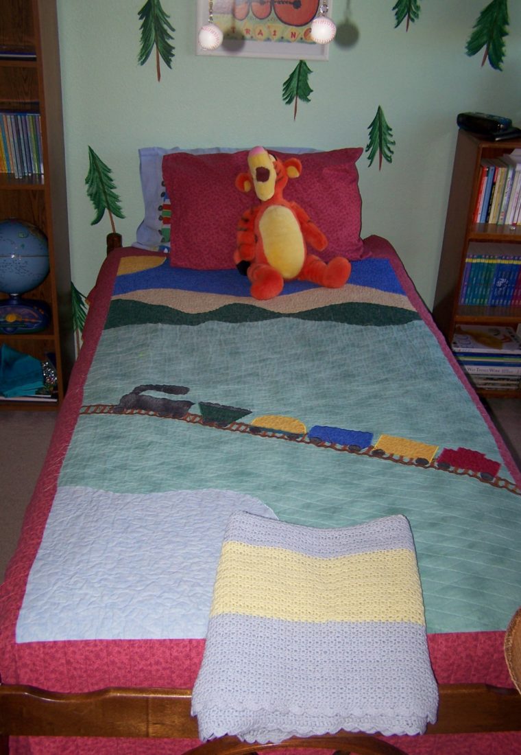 A Choo Choo Appliqued Quilt in the Colorado Rockies for my Son’s Birthday